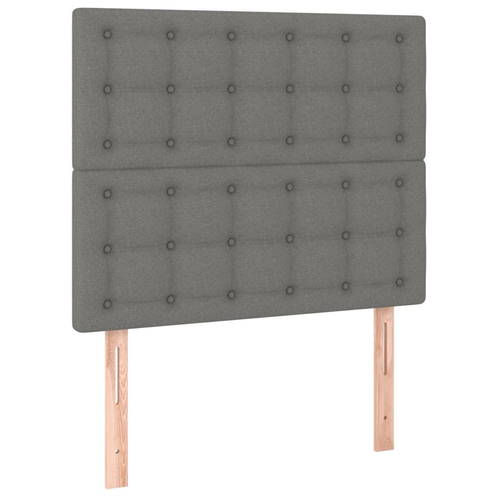 Cabeceira de cama c/ LED tecido 100x5x118/128 cm cinza-escuro