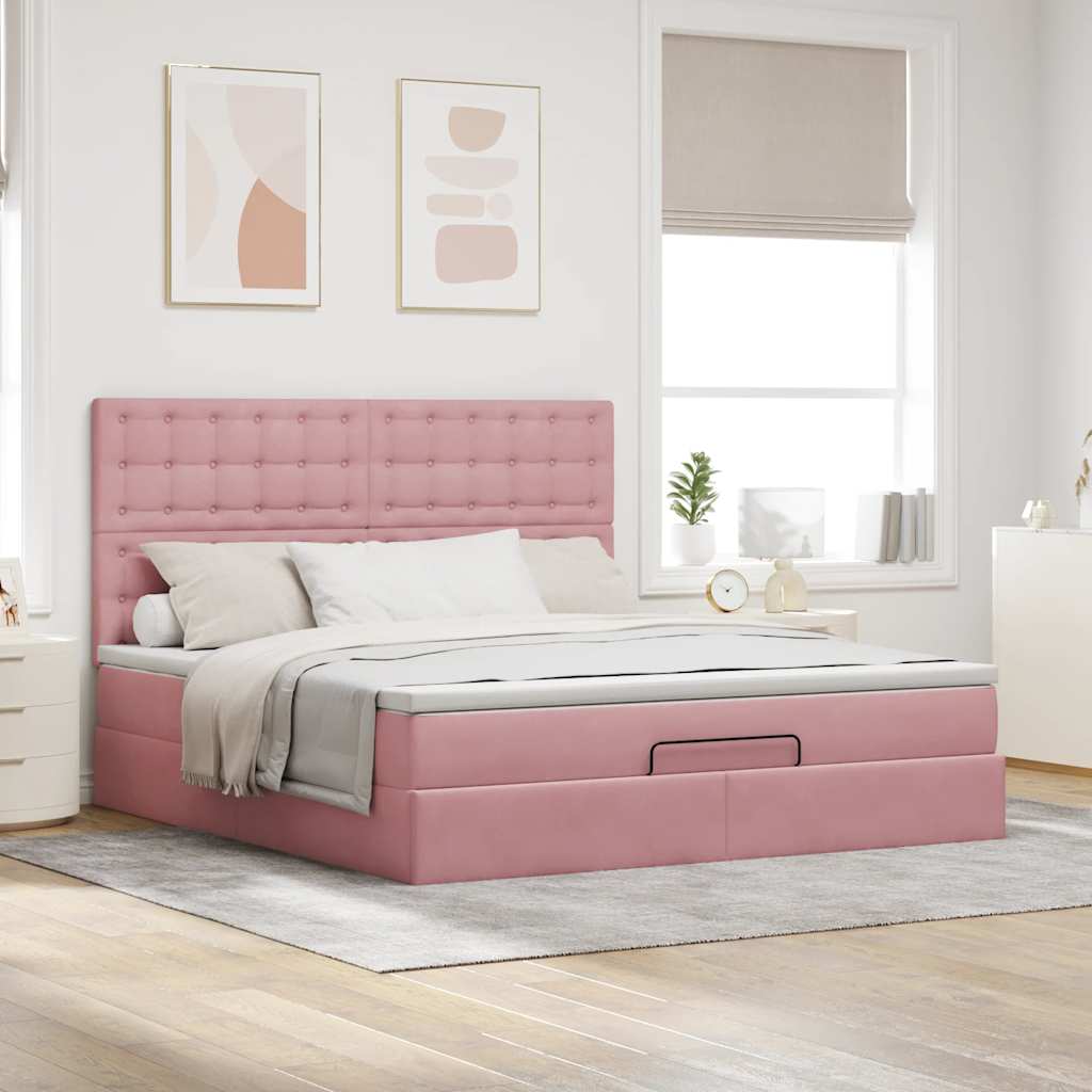 Estrutura de cama otomana com colchões 160x200 cm veludo rosa