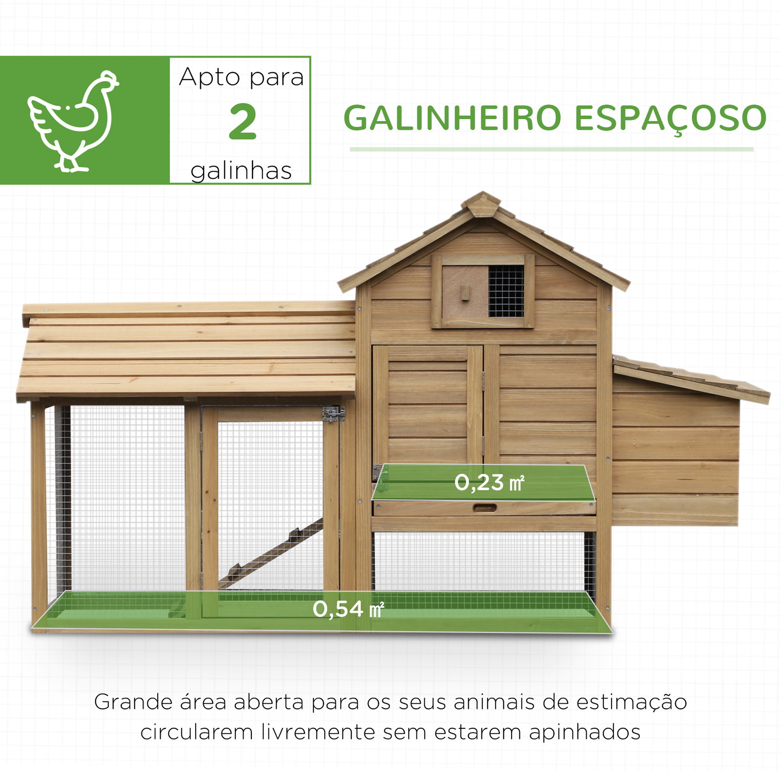 Galinheiro de Madeira de Abeto para Exterior Gaiola para 2-3 Galinhas com Cercado de Arame Teto Abatível Caixa Ninho Bandeja Rem