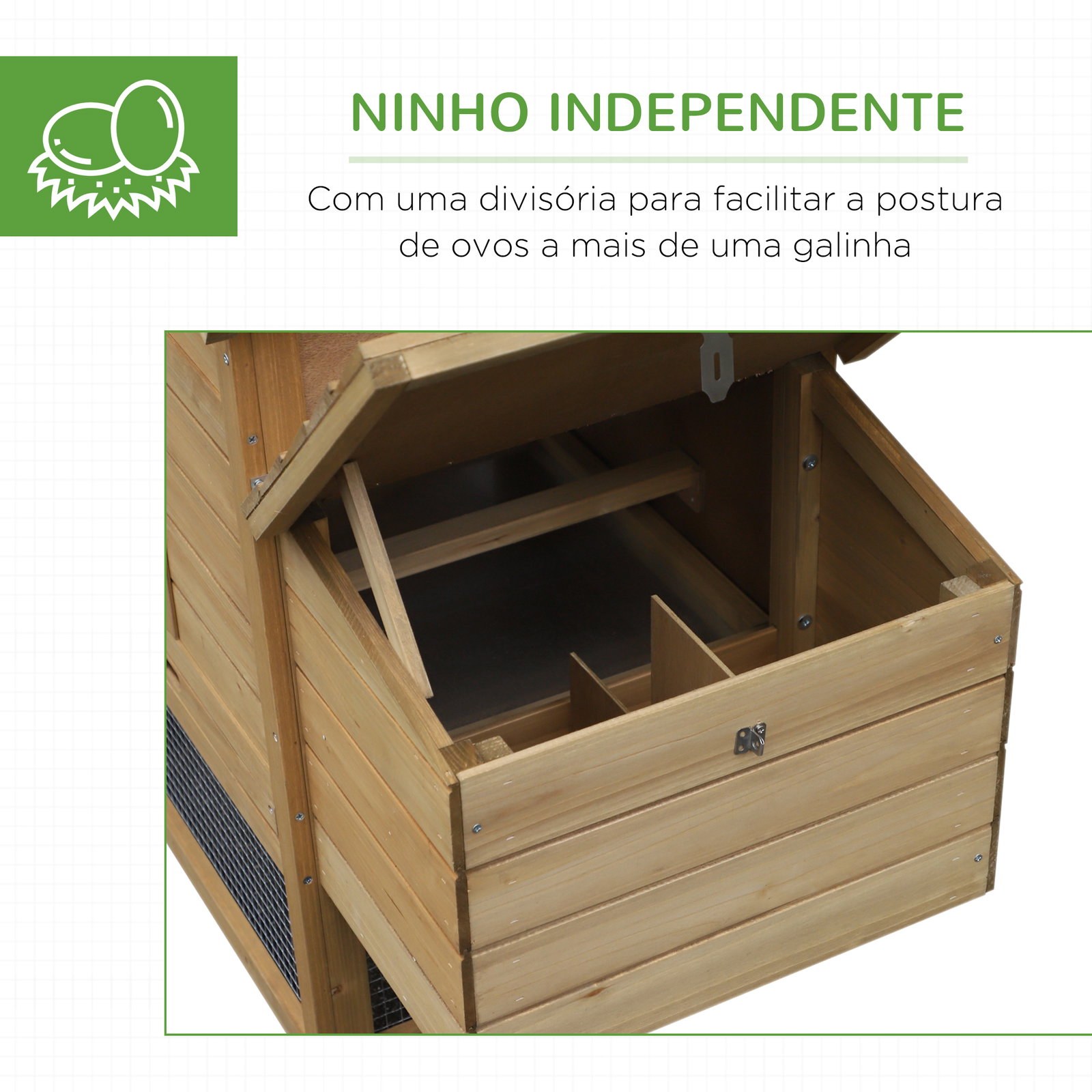 Galinheiro de Madeira de Abeto para Exterior Gaiola para 2-3 Galinhas com Cercado de Arame Teto Abatível Caixa Ninho Bandeja Rem