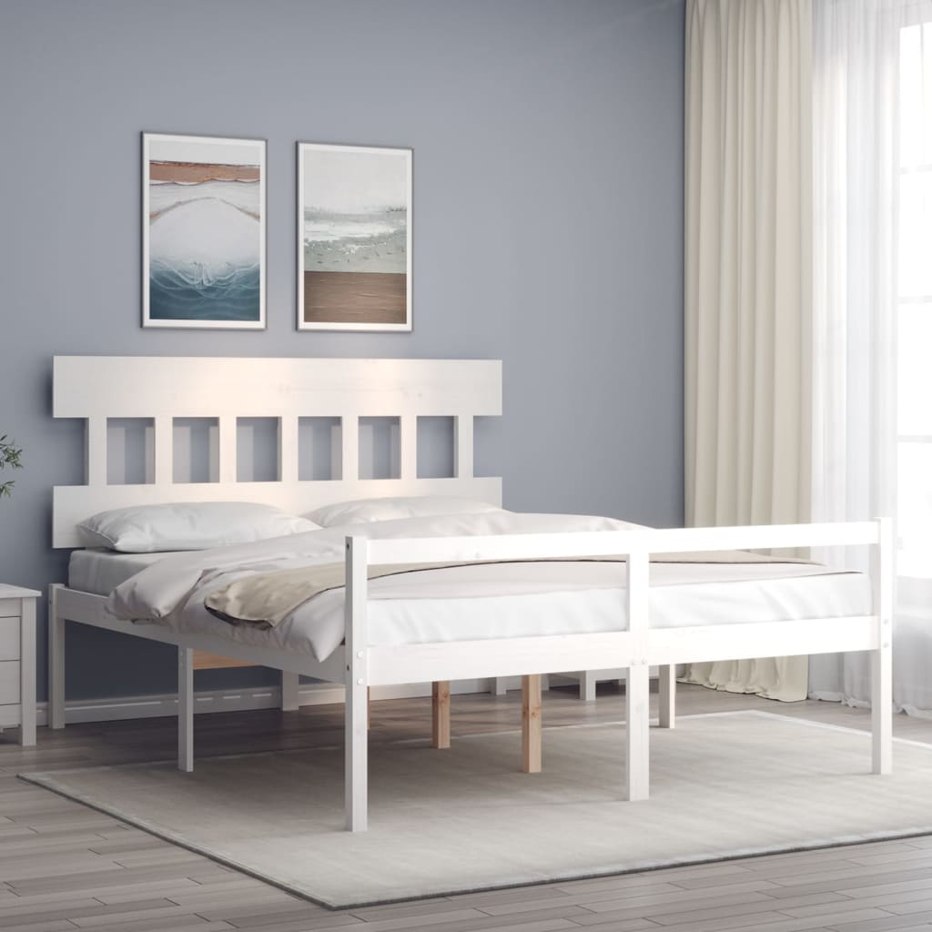 Cama para idosos com cabeceira 160x200 cm madeira maciça branco