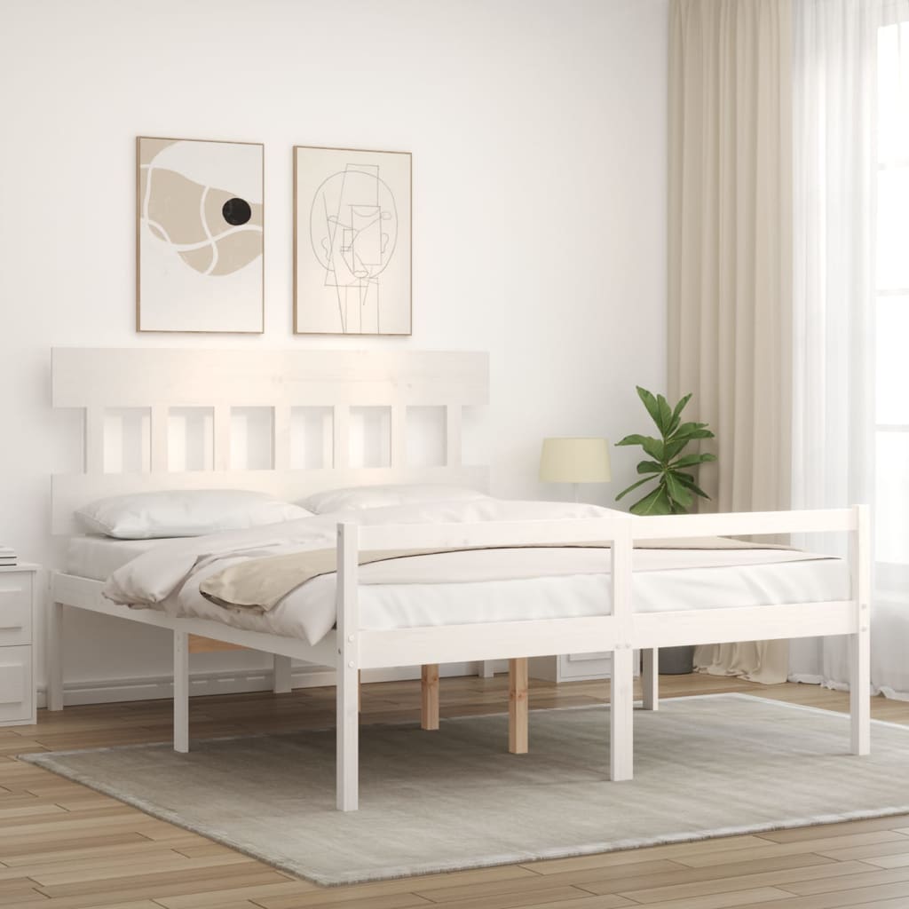 Cama para idosos com cabeceira 160x200 cm madeira maciça branco