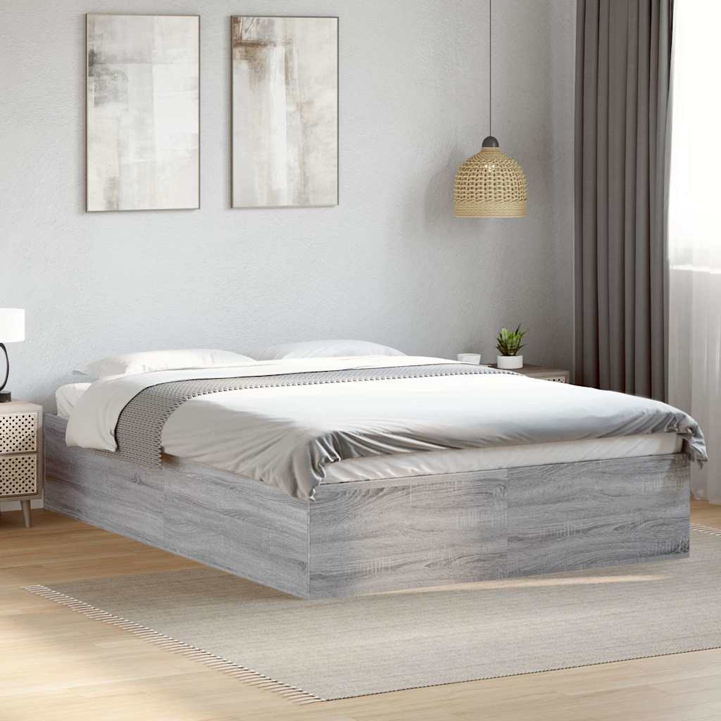 Estrutura de cama 135x190 cm derivados de madeira cinza sonoma