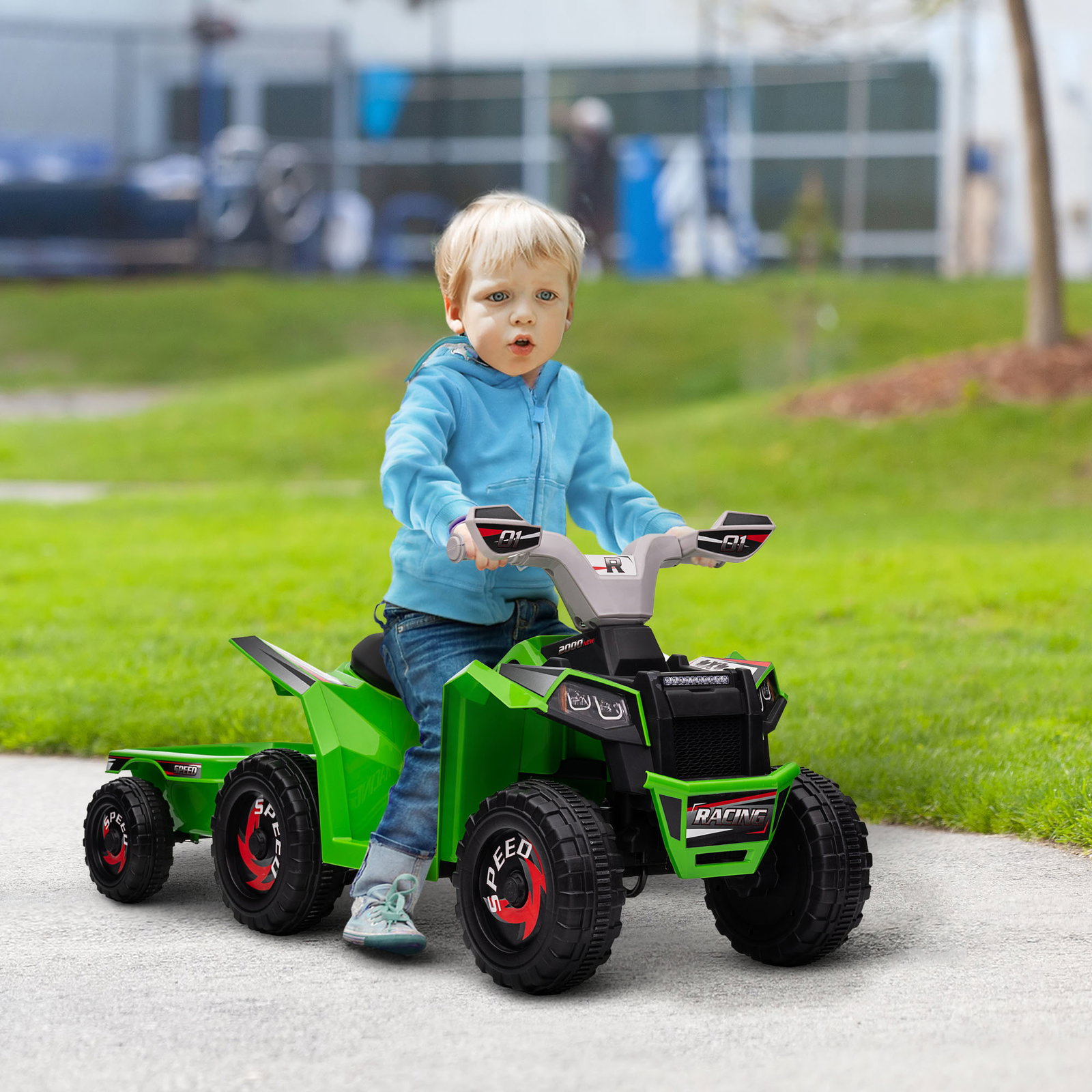 Quadriciclo elétrico para crianças com reboque bateria 6v de 18-36 meses com velocidade 2,5 km/h 106x41,5x48,5 cm verde