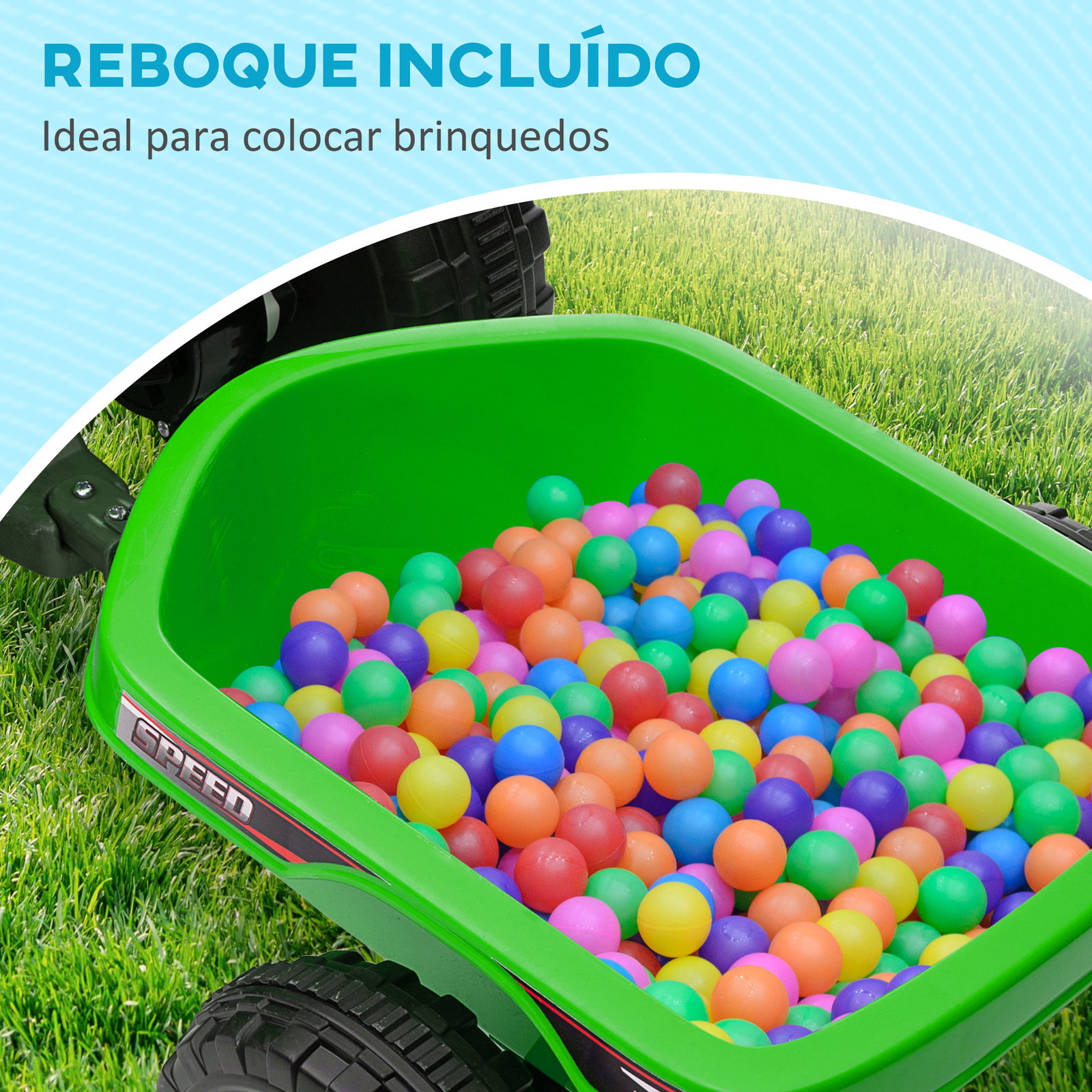 Quadriciclo elétrico para crianças com reboque bateria 6v de 18-36 meses com velocidade 2,5 km/h 106x41,5x48,5 cm verde