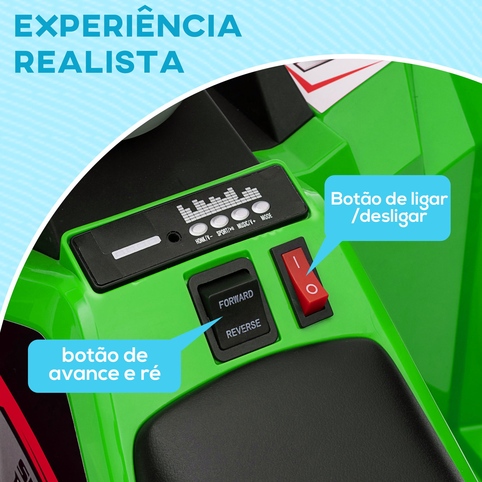 Quadriciclo elétrico para crianças com reboque bateria 6v de 18-36 meses com velocidade 2,5 km/h 106x41,5x48,5 cm verde
