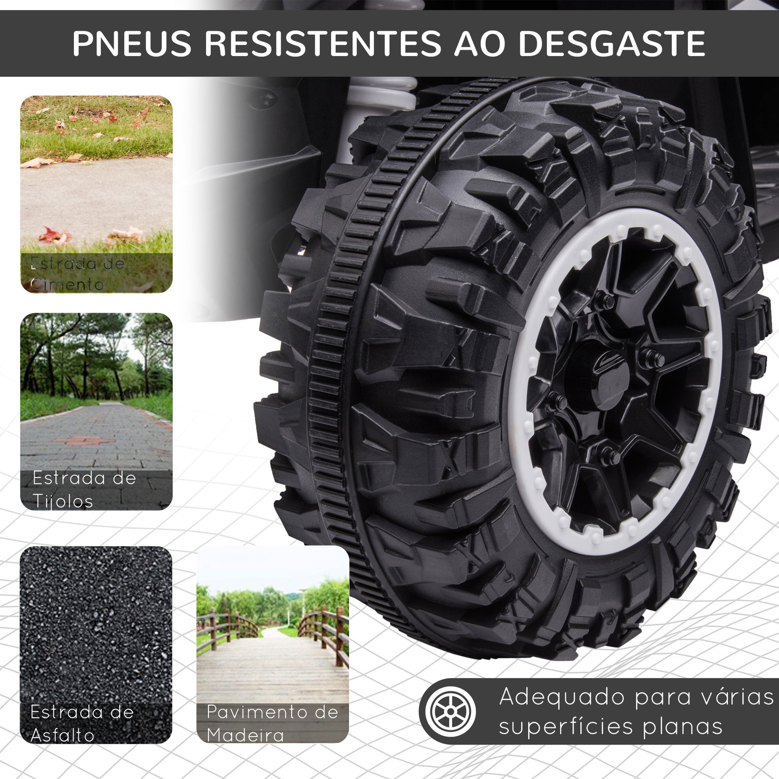 Quadriciclo elétrico para crianças de 3-5 anos veículo eléctrico a bateria 12v com 2 motores 83x53x55,5cm branco