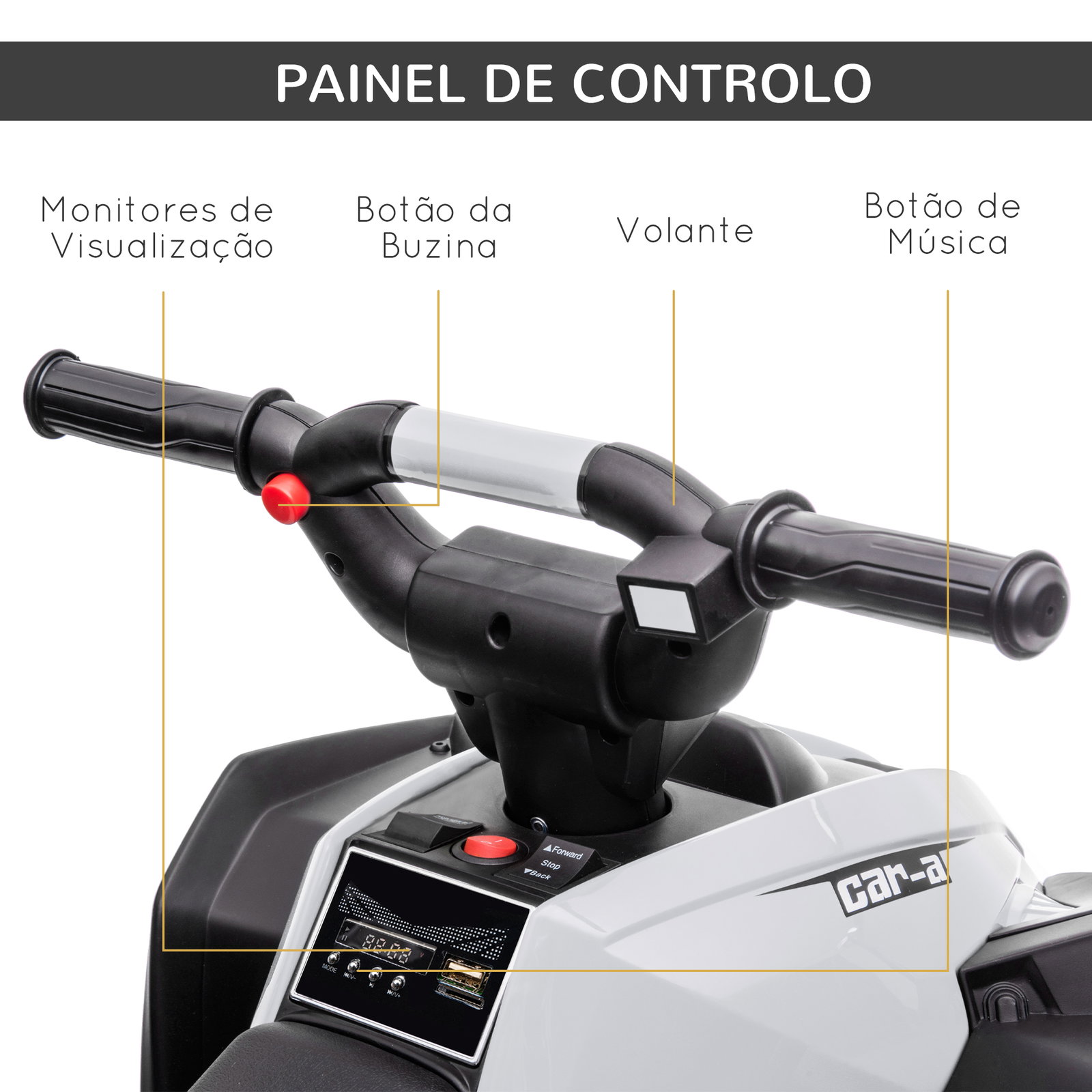 Quadriciclo elétrico para crianças de 3-5 anos veículo eléctrico a bateria 12v com 2 motores 83x53x55,5cm branco