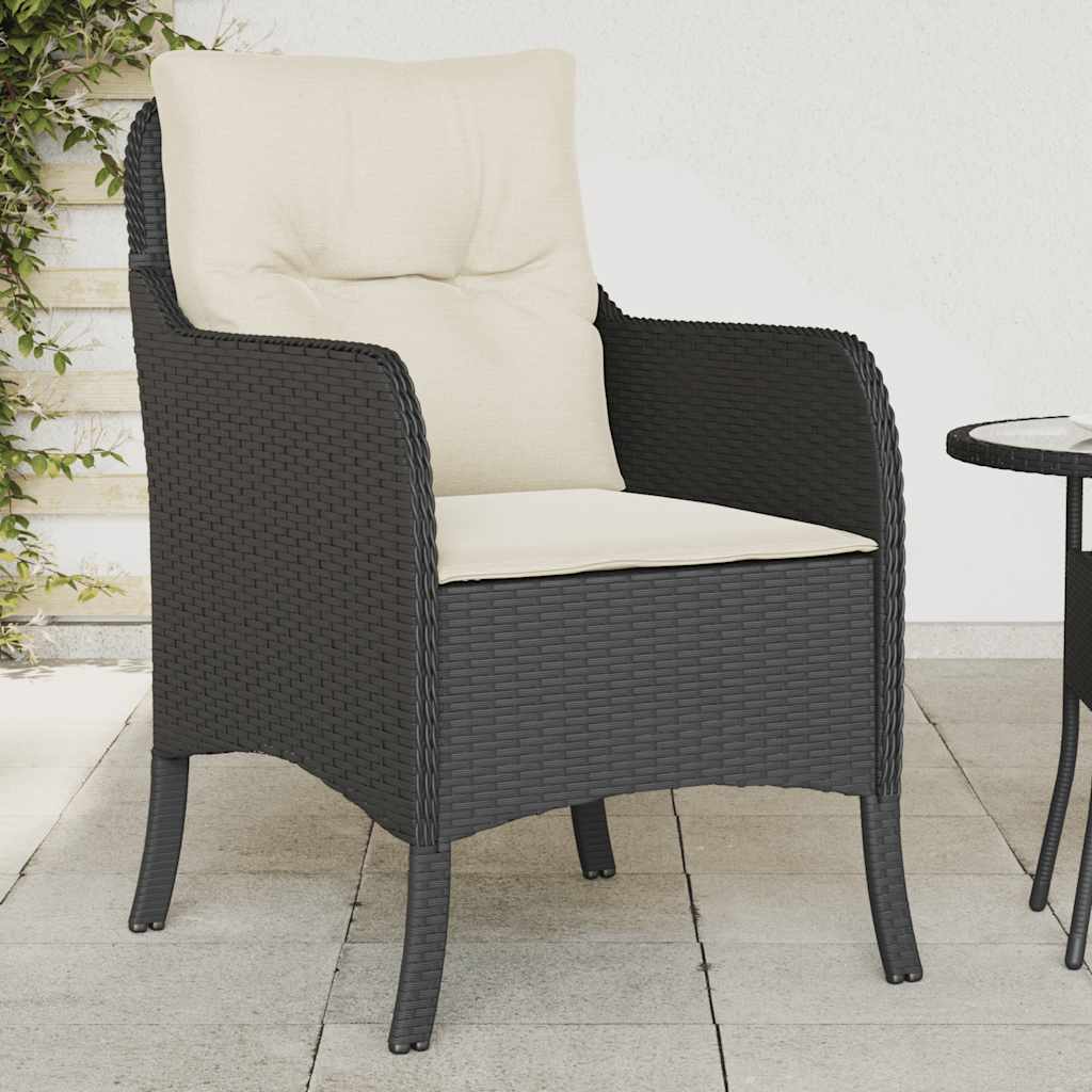 Cadeiras de jardim com almofadões 2 pcs vime PE preto