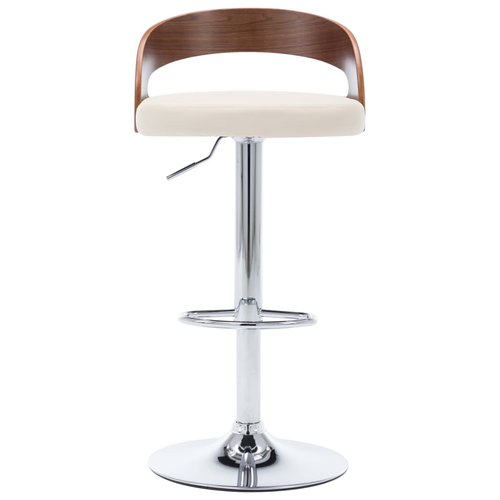 Bancos de bar 2 pcs couro artificial creme e madeira curvada