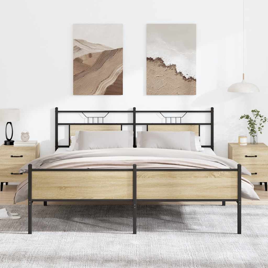 Estrutura de cama sem colchão 183x213cm metal carvalho sonoma