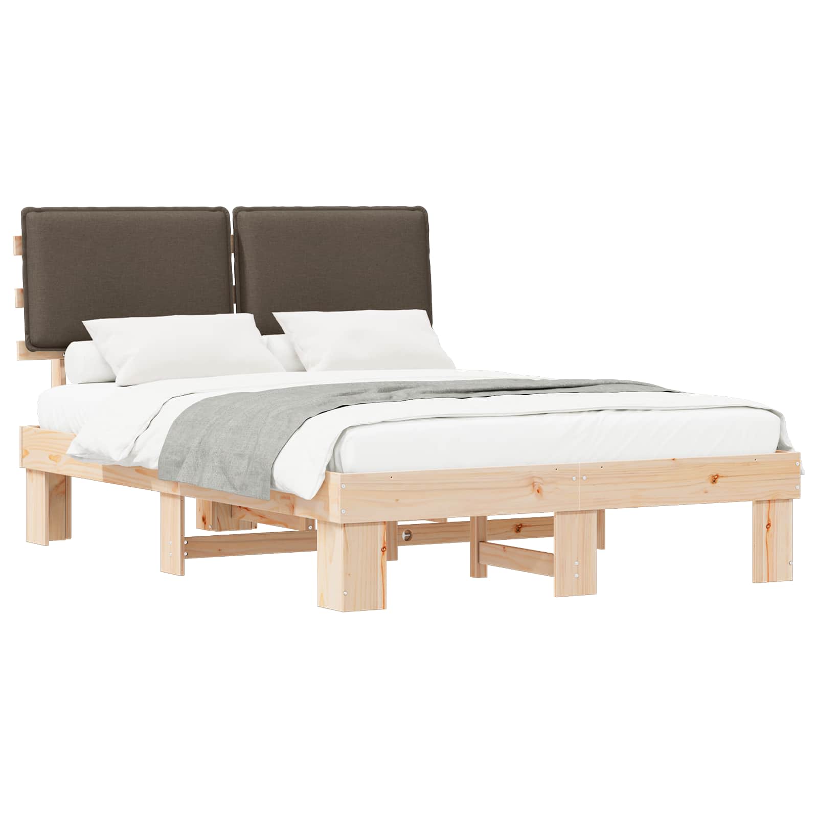 Estrutura de cama com cabeceira estofada cinzento-acastanhado