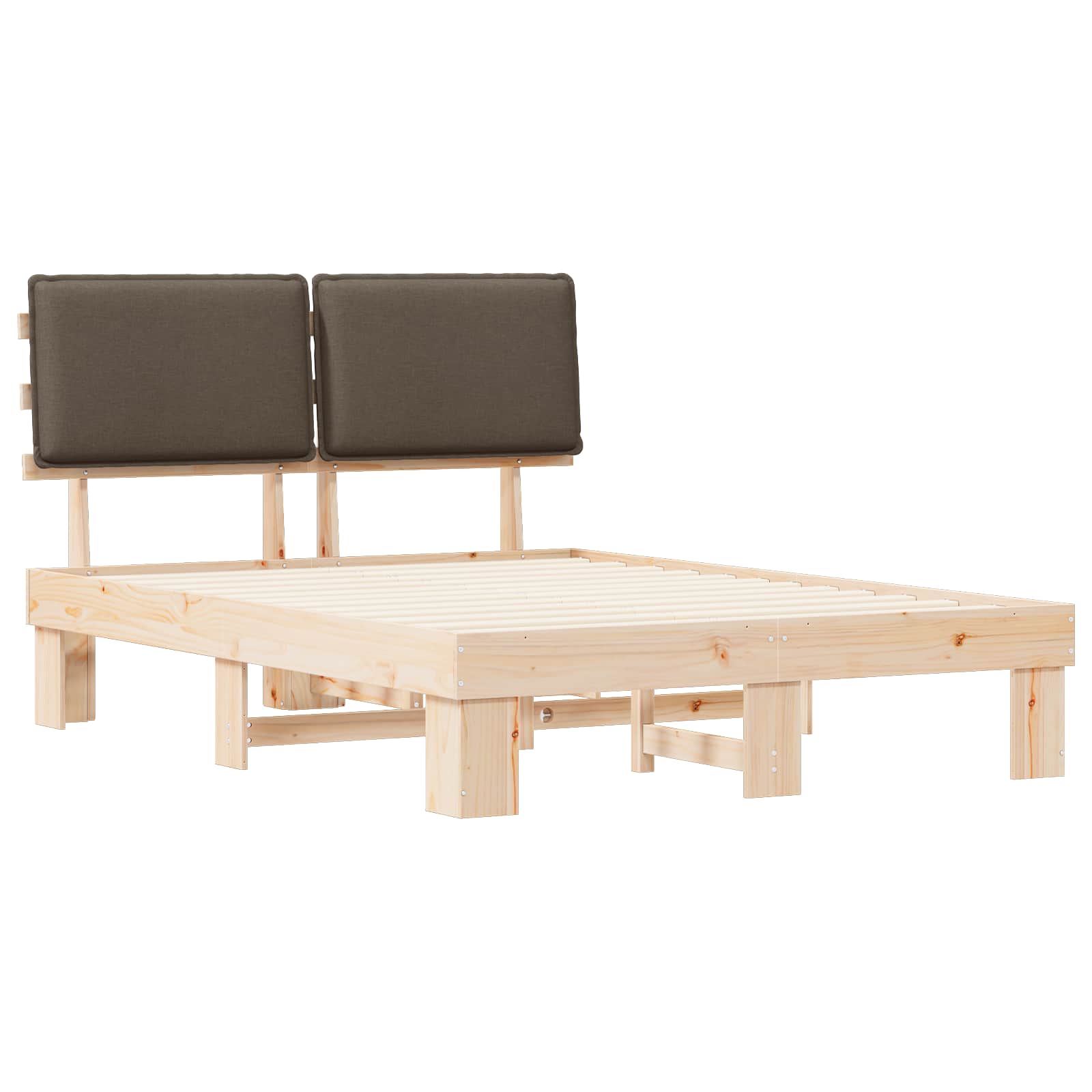 Estrutura de cama com cabeceira estofada cinzento-acastanhado
