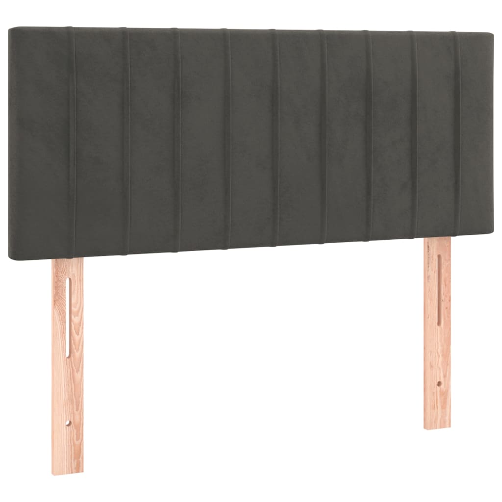 Cabeceira de cama c/ luzes LED tecido 90x5x78/88cm cinza-escuro