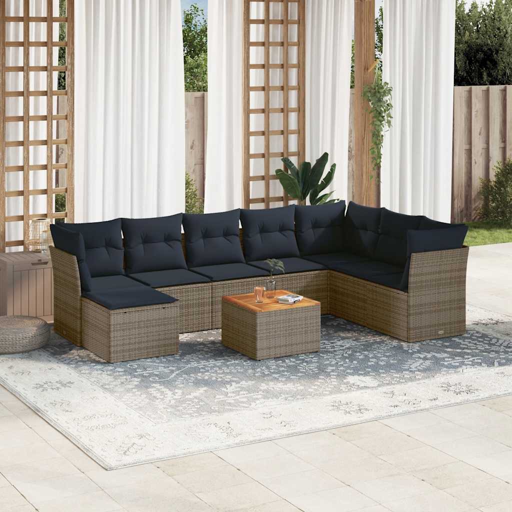 Conjunto de sofá de jardim de 9 peças com almofadas em rattan sintético cinza