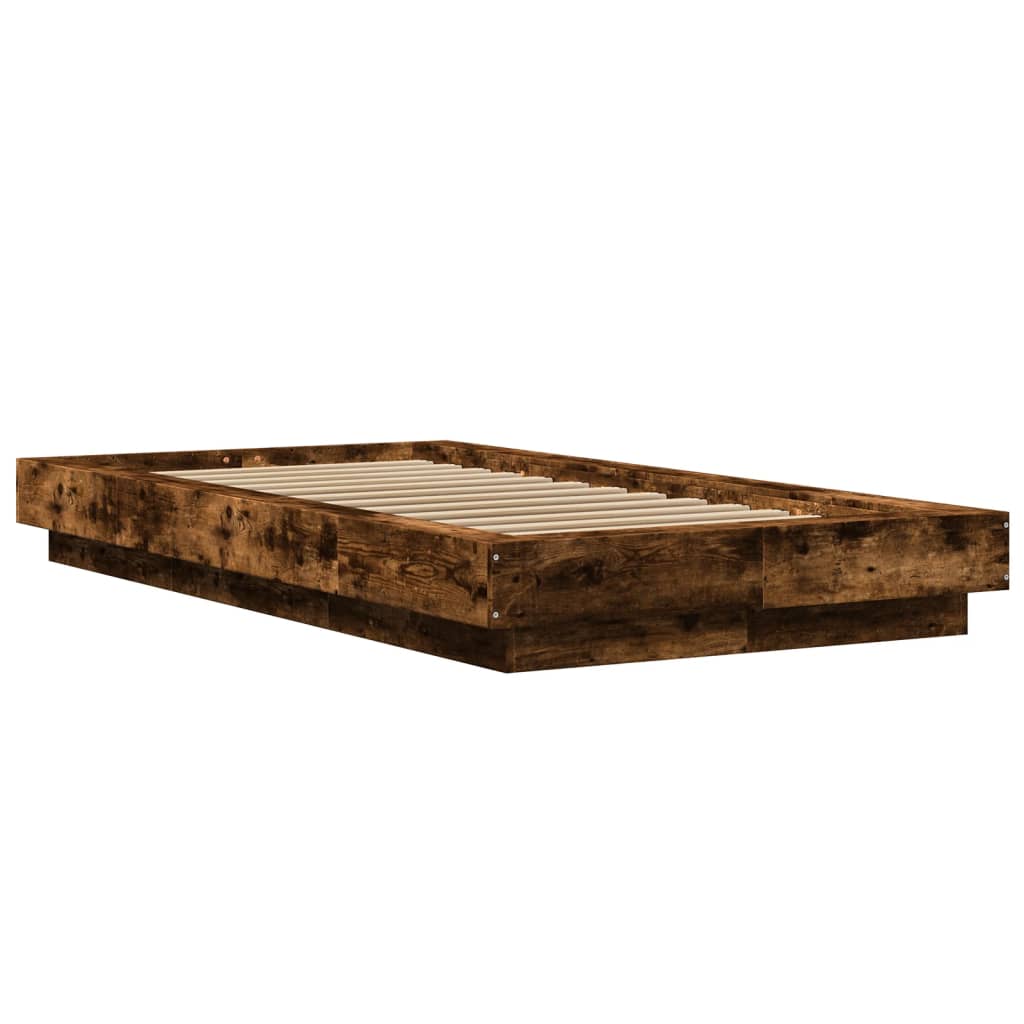 Estrutura cama c/ luzes LED derivados madeira carvalho fumado