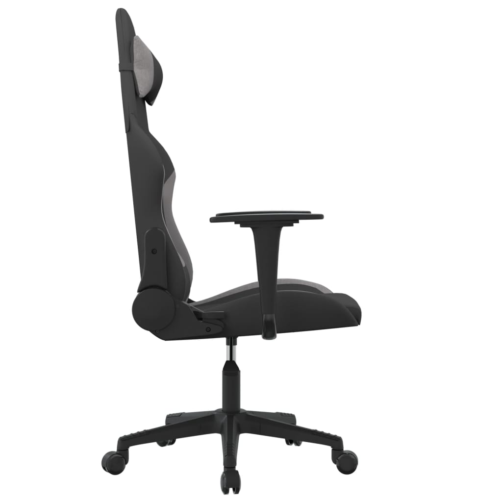 Cadeira gaming de massagens tecido preto e cinzento-claro