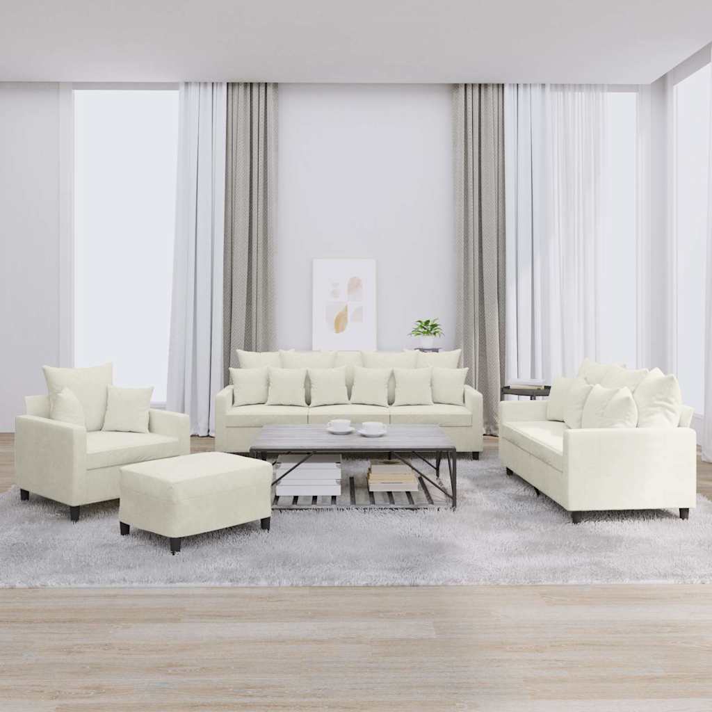 4 Pcs conjunto de sofás com almofadões veludo cor creme
