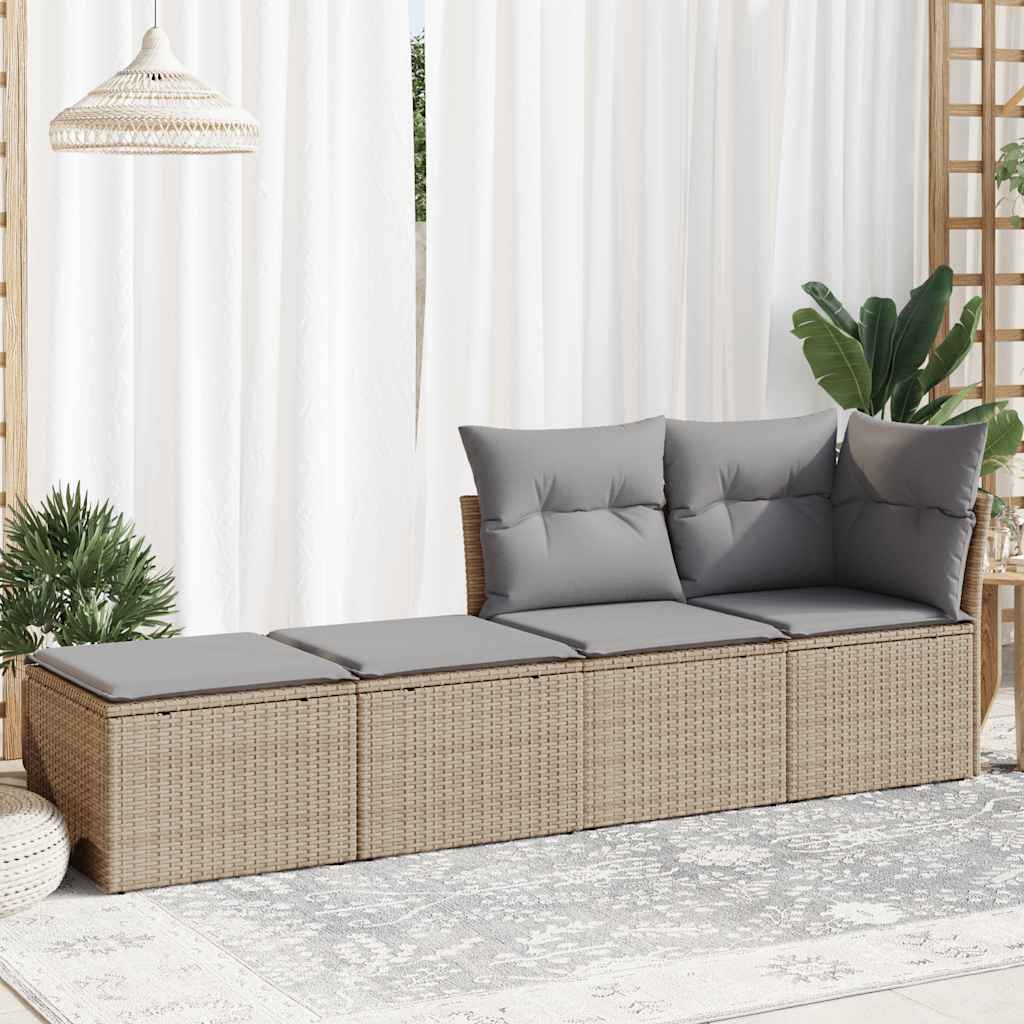 2 Pcs conj. sofás p/ jardim c/ almofadões vime PE/acácia bege