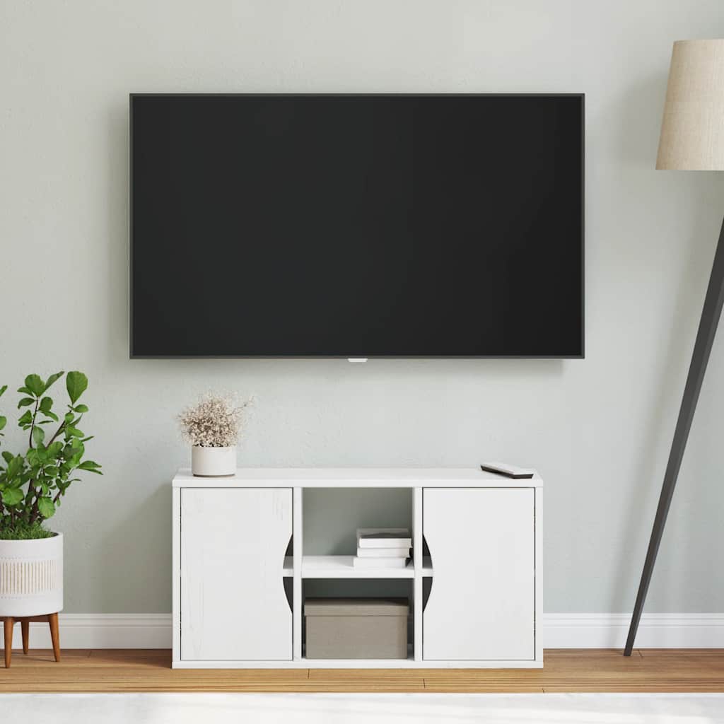 Armário para TV 79x24x40 cm madeira maciça de pinho branco