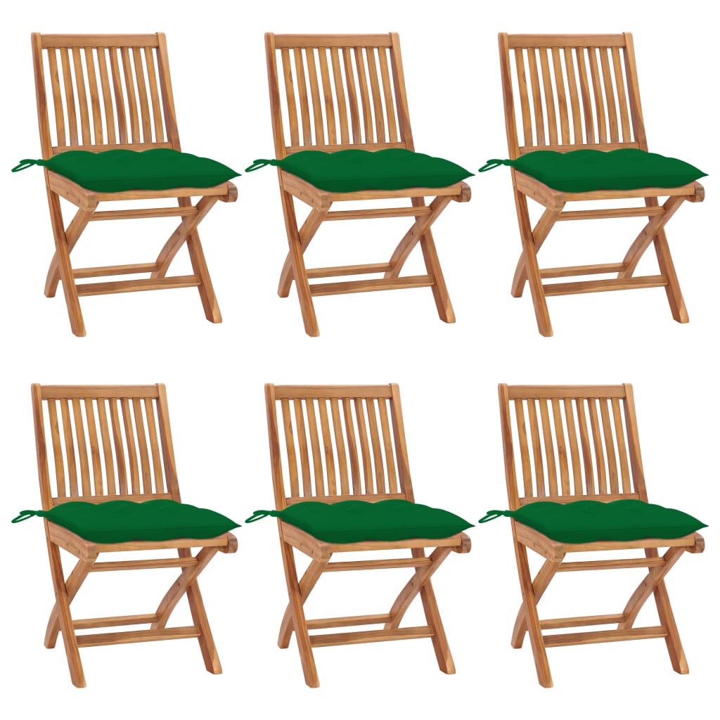 Cadeiras de jardim dobráveis c/ almofadões 6 pcs teca maciça