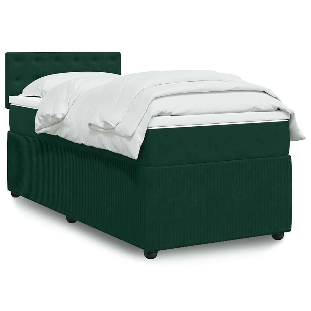 Cama com molas/colchão 90x200 cm veludo verde-escuro