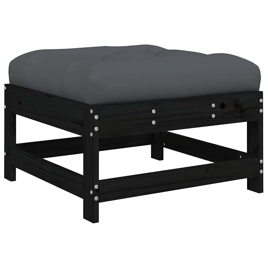 Apoio de pés p/ jardim c/ almofadão pinho maciço preto
