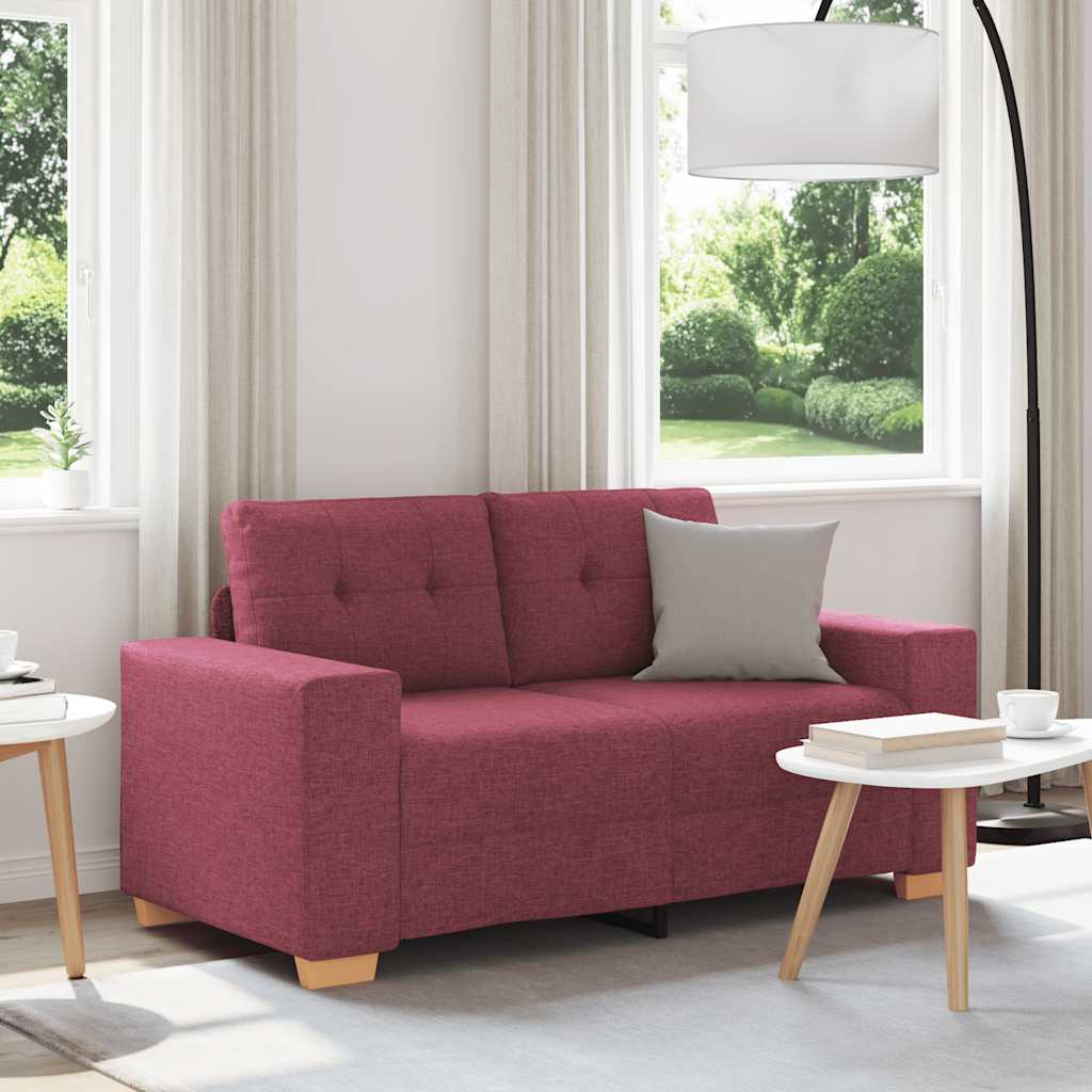 Sofá de dois lugares, vermelho vinho, 160x77x82 cm, tecido