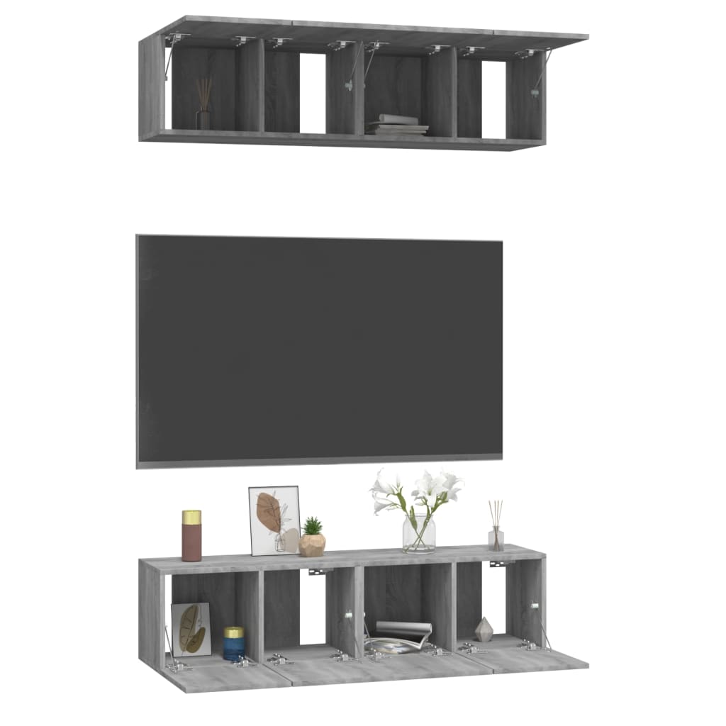 Armários parede 4 pcs 60x30x30 cm derivados cinza sonoma