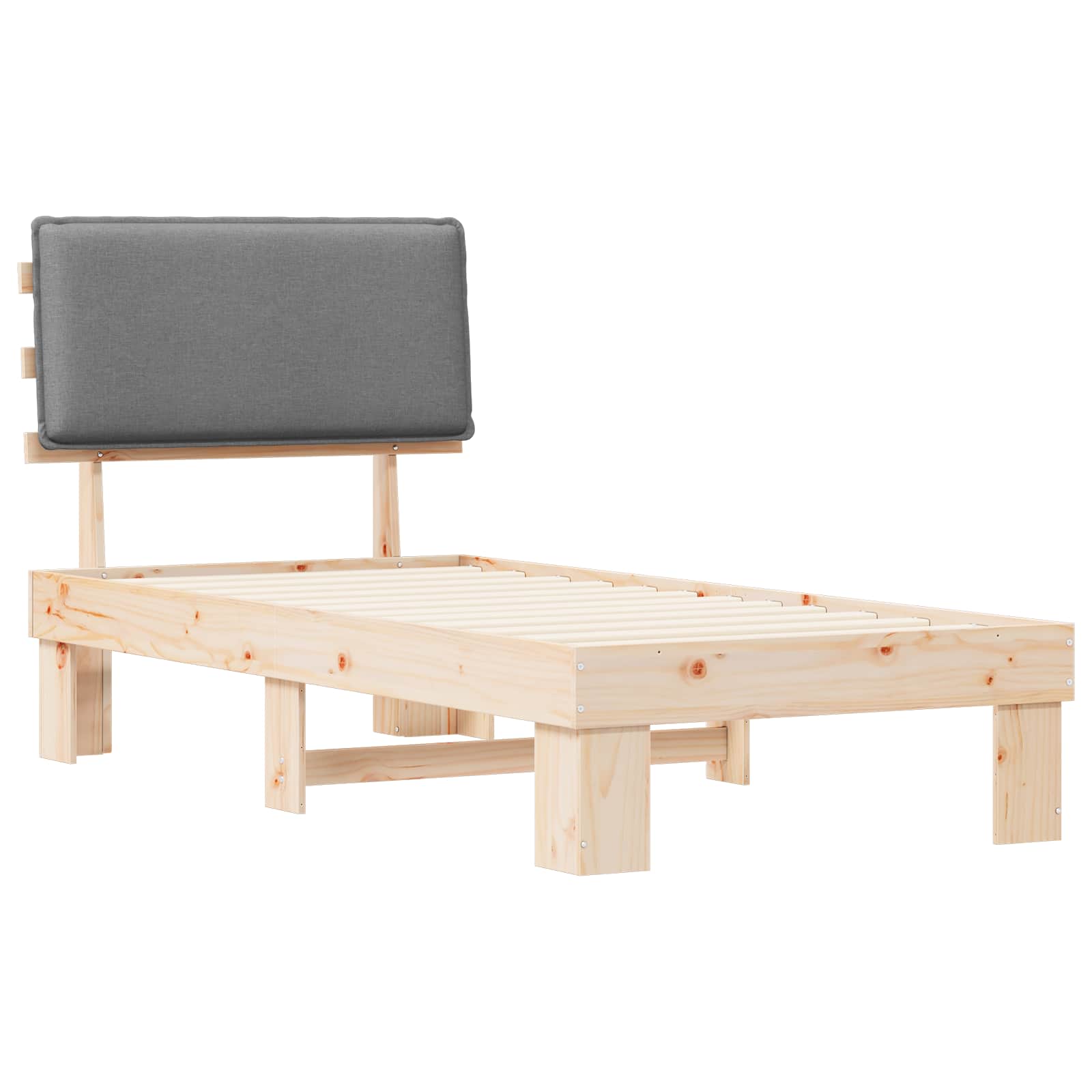 Estrutura de cama com cabeceira estofada cinzento-claro