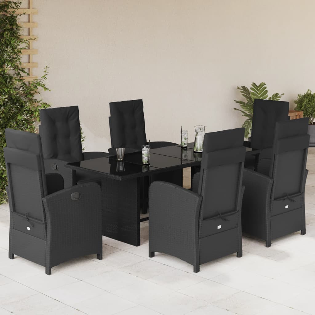 7 Pcs conjunto de jantar p/ jardim c/ almofadões vime PE preto