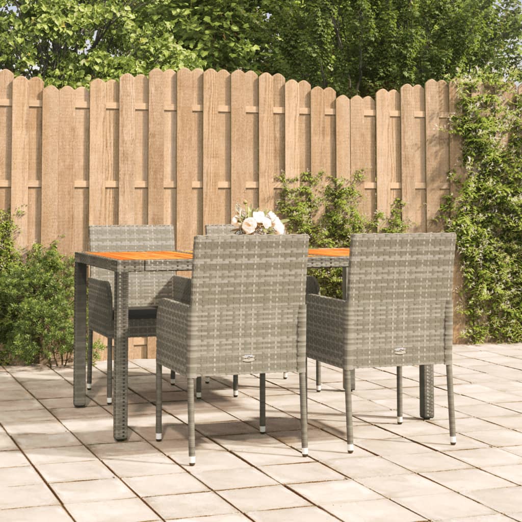5 Pcs conjunto de jantar p/ jardim c/ almofadões vime PE cinza