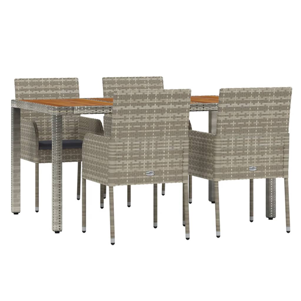 5 Pcs conjunto de jantar p/ jardim c/ almofadões vime PE cinza