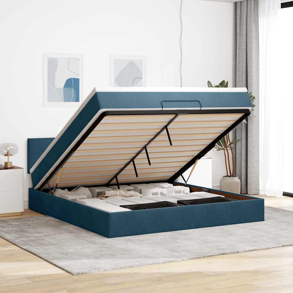 Estrutura de cama otomana com colchão 160x200 cm azul escuro