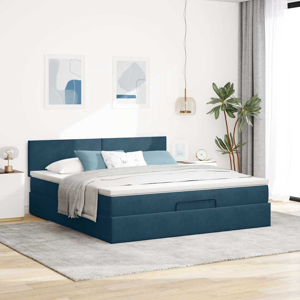 Estrutura de cama otomana com colchão 160x200 cm azul escuro
