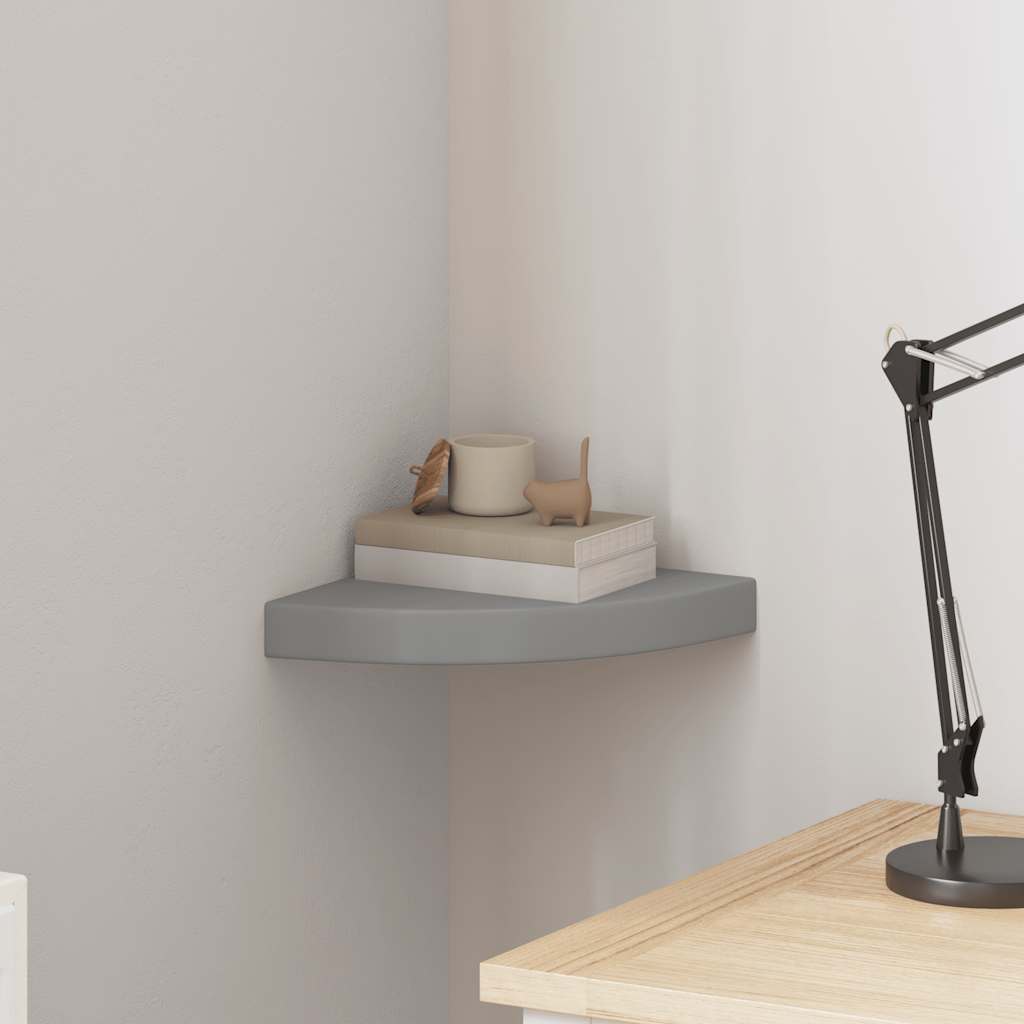 Prateleira de canto suspensa 25x25x3,8 cm MDF cinzento