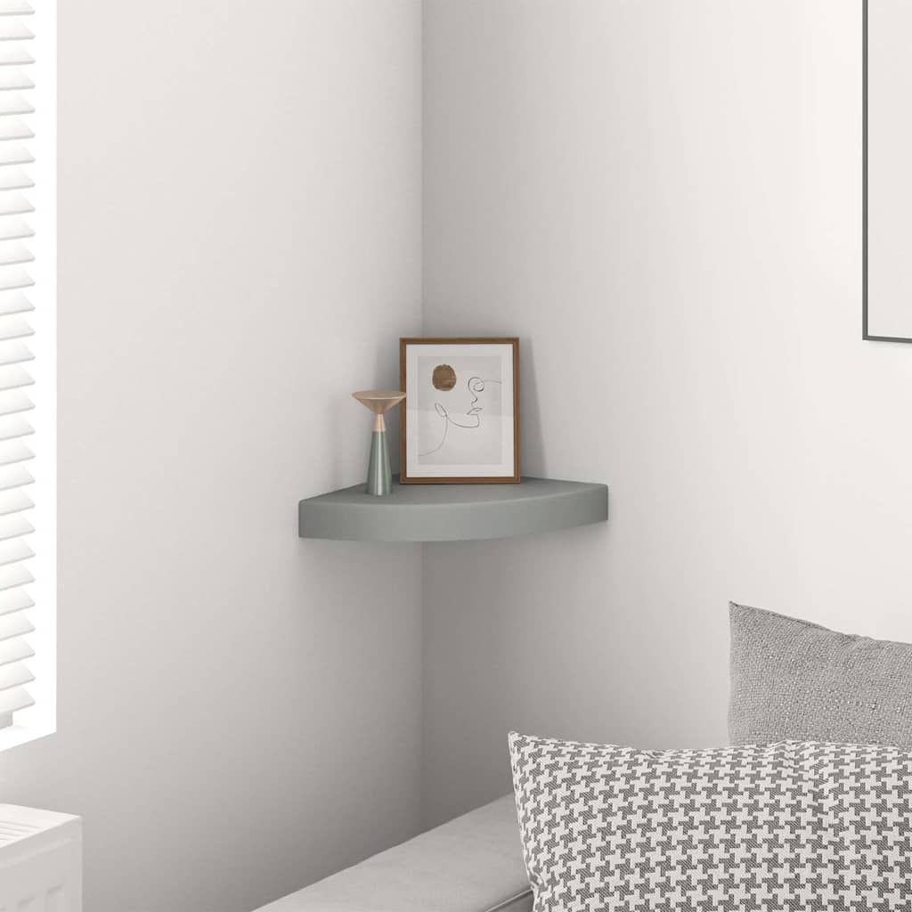 Prateleira de canto suspensa 25x25x3,8 cm MDF cinzento