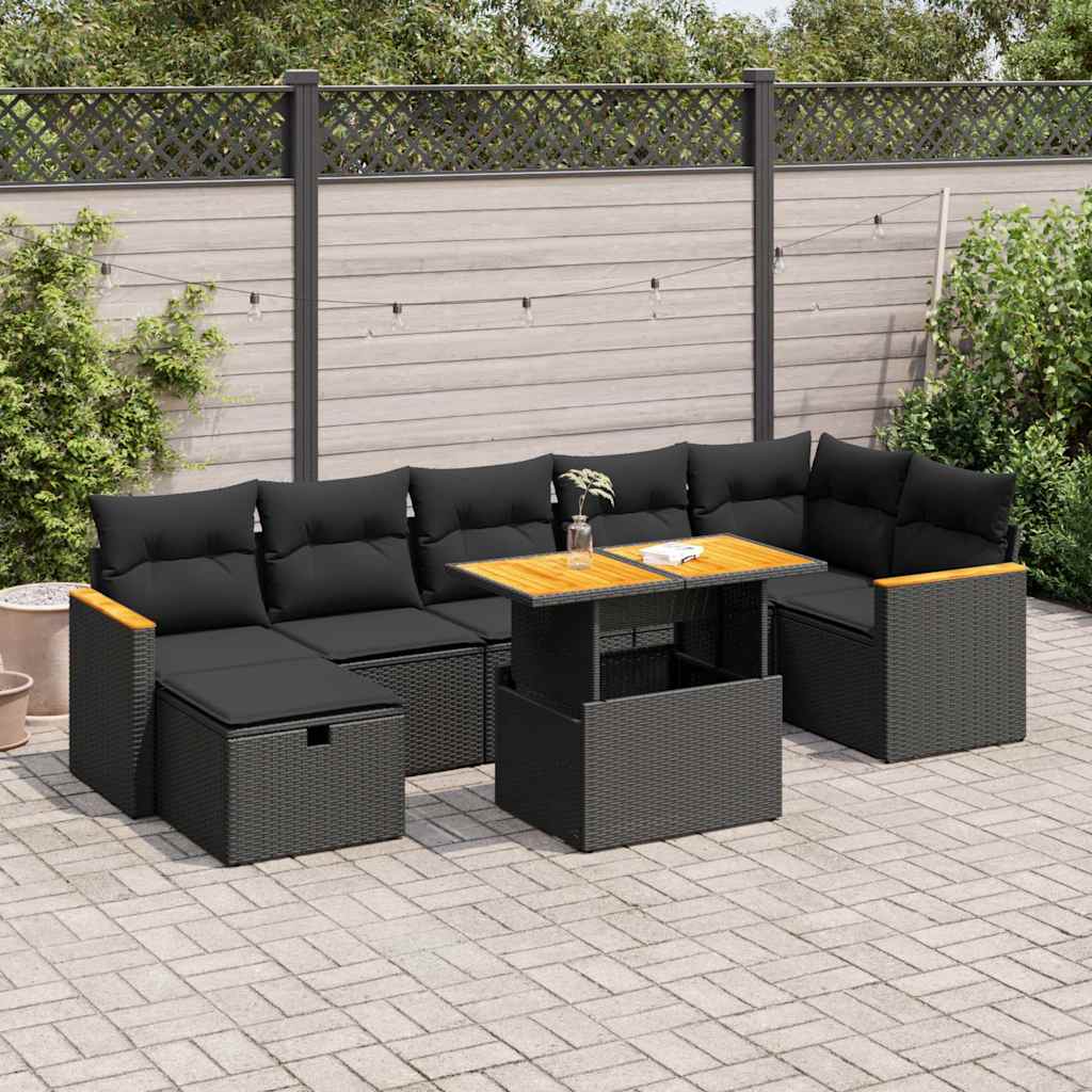 5 Pcs conjunto sofás de jardim com almofadões vime PE preto