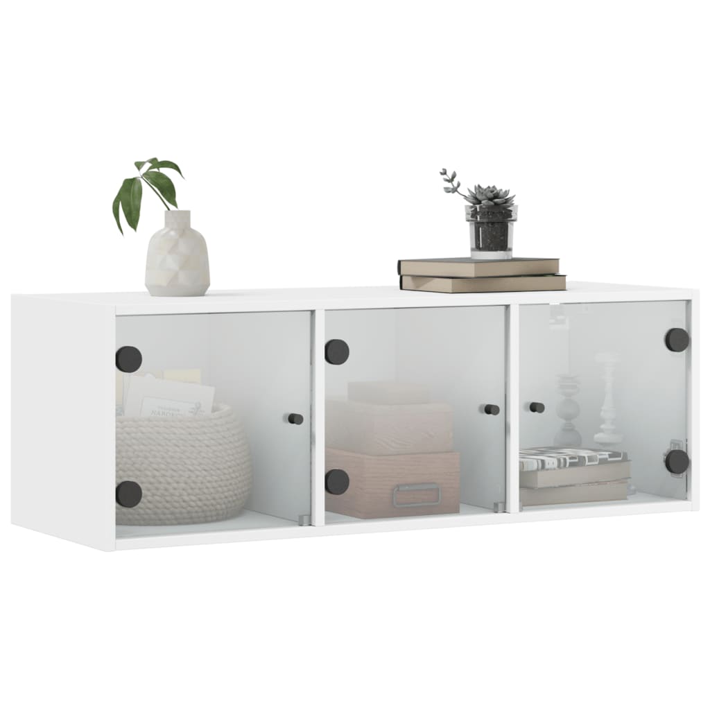Armário de parede c/ portas de vidro 102x37x35 cm branco