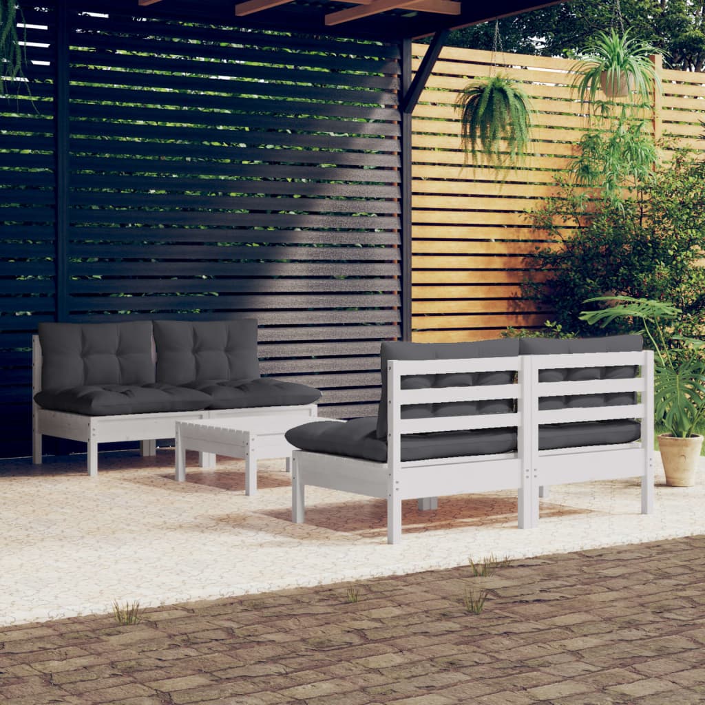 5 Pcs conj. lounge de jardim com almofadões antracite pinho