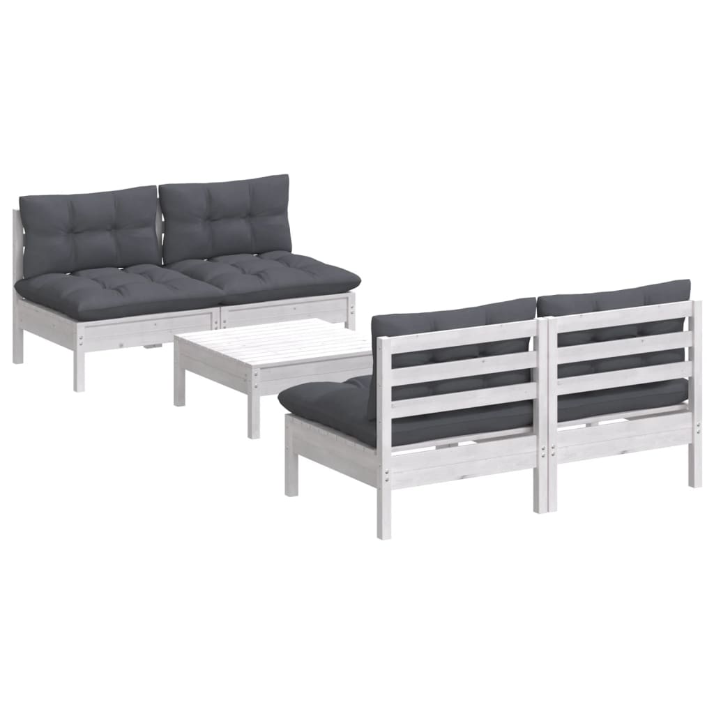 5 Pcs conj. lounge de jardim com almofadões antracite pinho