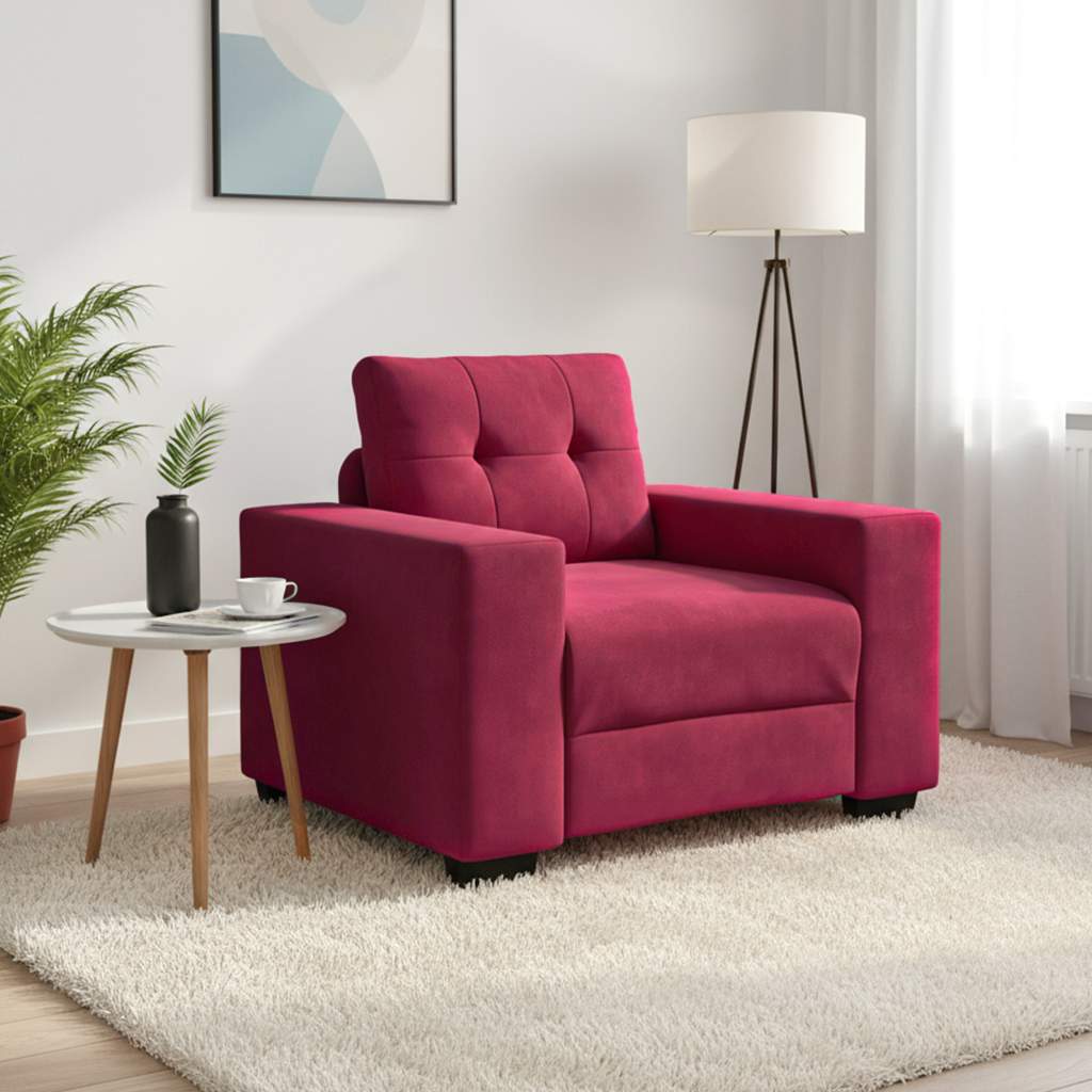 Poltrona de veludo, cor vinho tinto, 100x78x80 cm