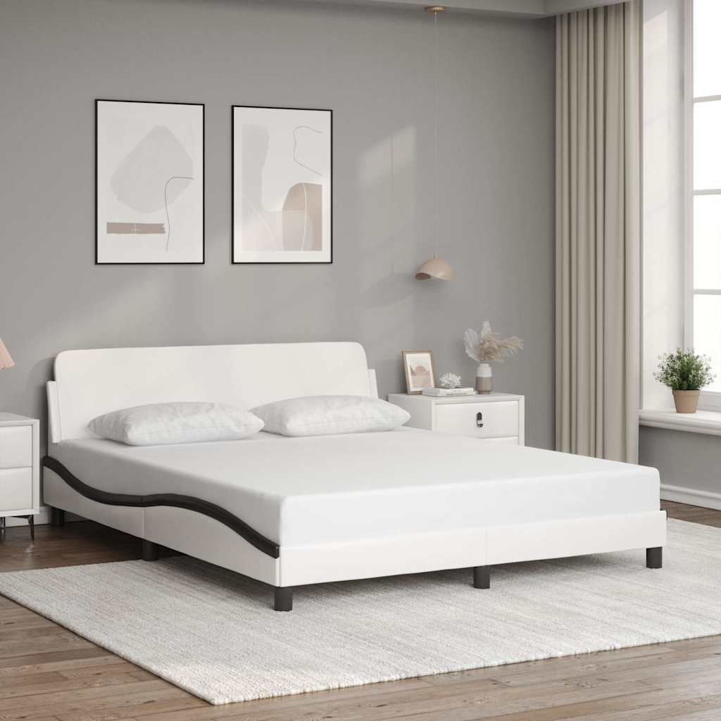 Estrutura de cama dover 160x200 couro artif. branco/preto
