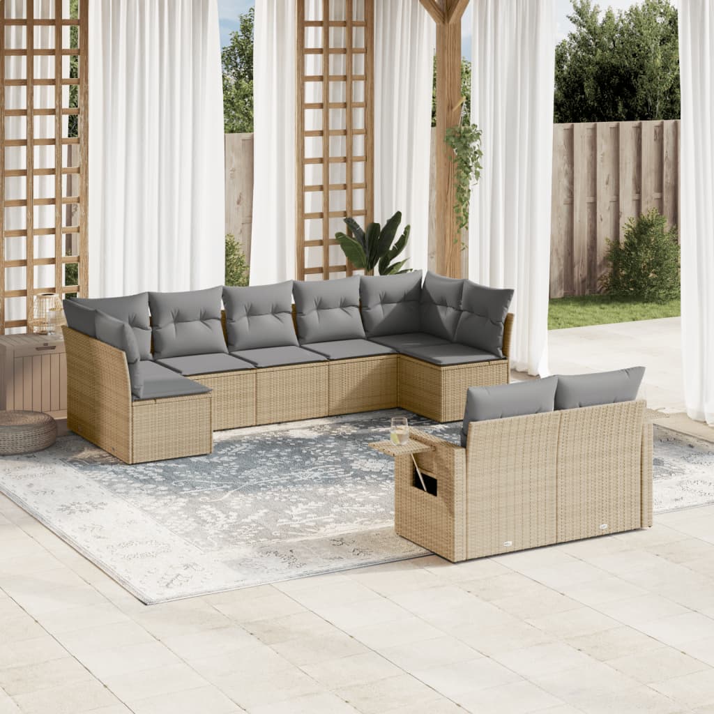 9 Pcs conjunto de sofás p/ jardim com almofadões vime PE bege