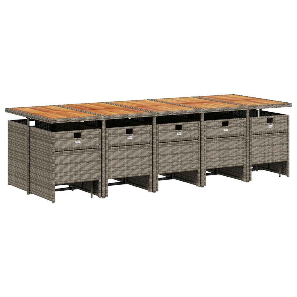 15 Pcs conjunto jantar p/ jardim c/ almofadões vime PE cinzento