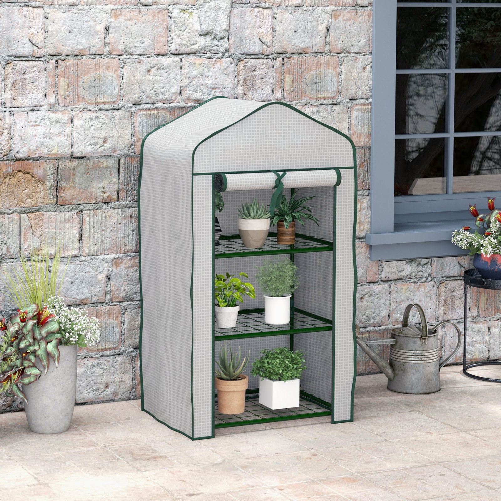 Estufa de jardim de 3 níveis estufa de terraço com 3 prateleiras para cultivo de plantas flores 59x39x127 cm branco