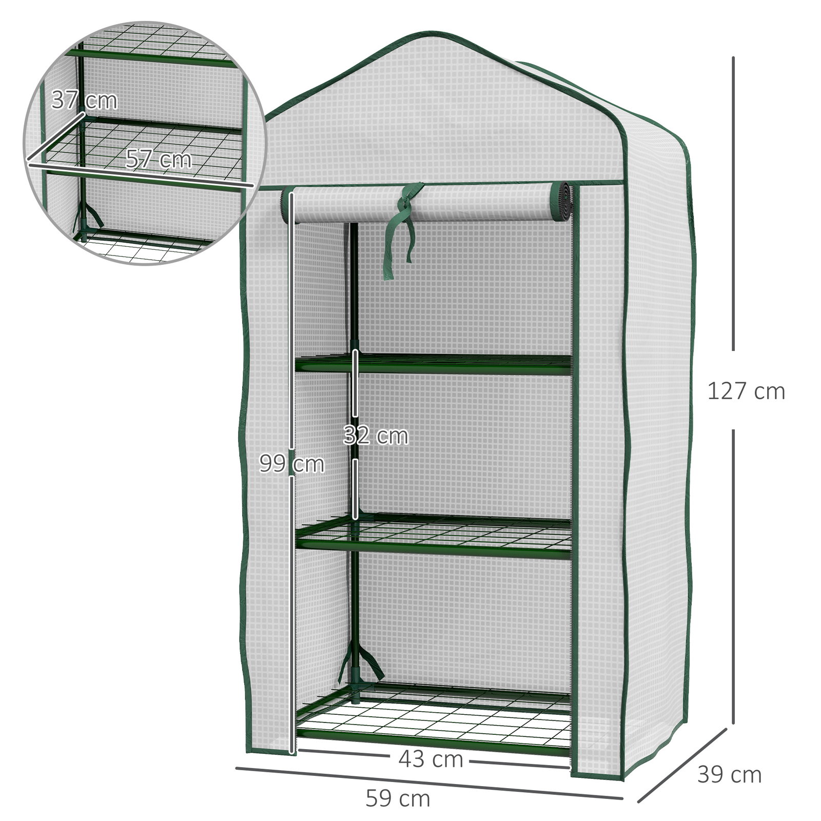 Estufa de jardim de 3 níveis estufa de terraço com 3 prateleiras para cultivo de plantas flores 59x39x127 cm branco