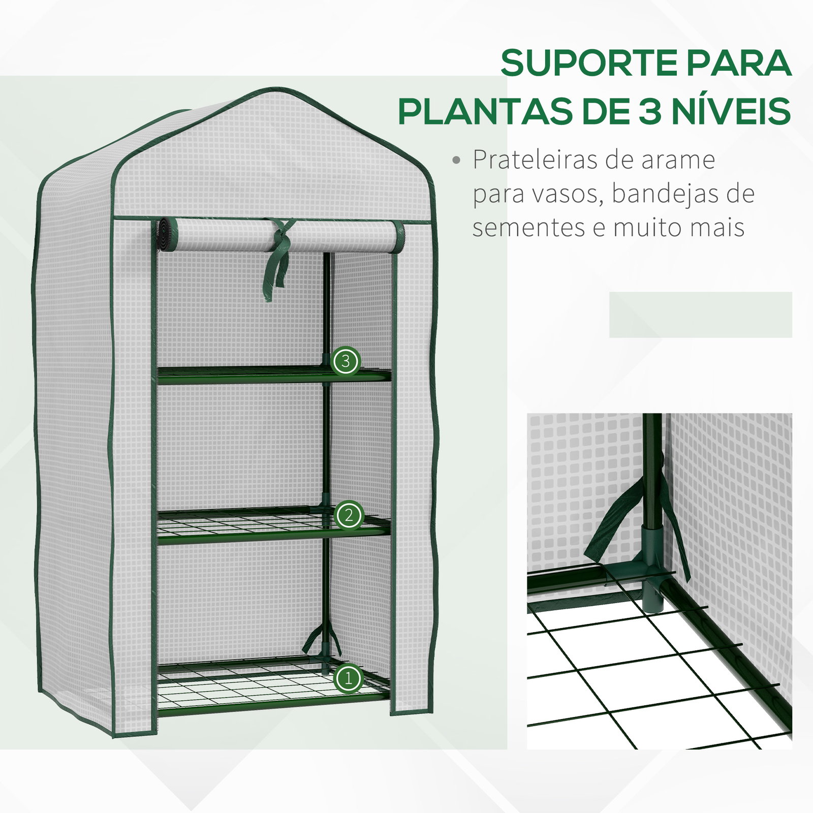 Estufa de jardim de 3 níveis estufa de terraço com 3 prateleiras para cultivo de plantas flores 59x39x127 cm branco