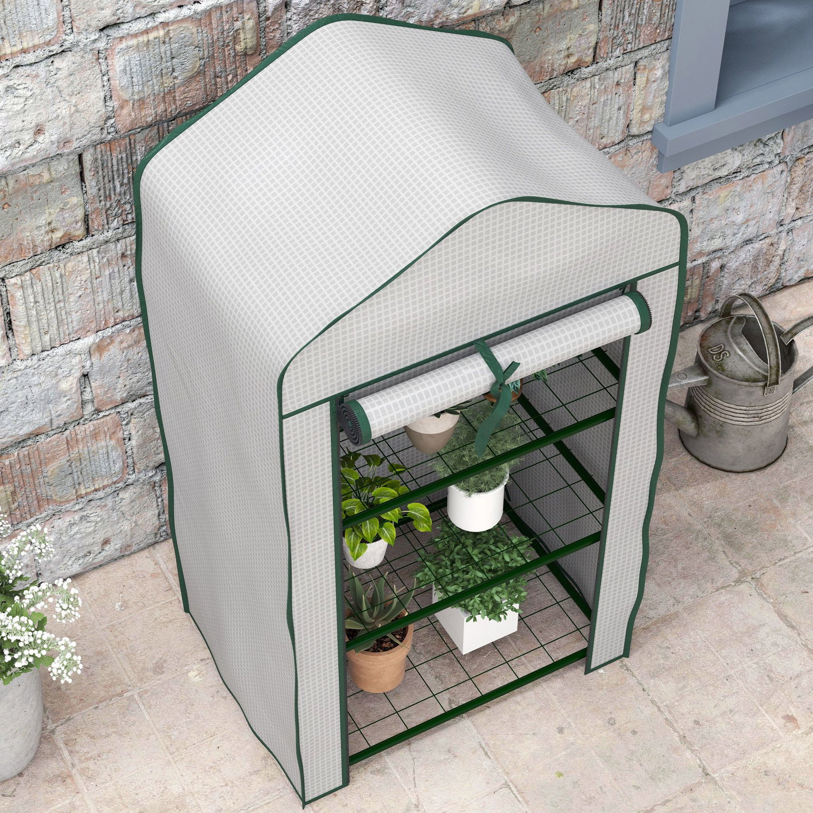 Estufa de jardim de 3 níveis estufa de terraço com 3 prateleiras para cultivo de plantas flores 59x39x127 cm branco