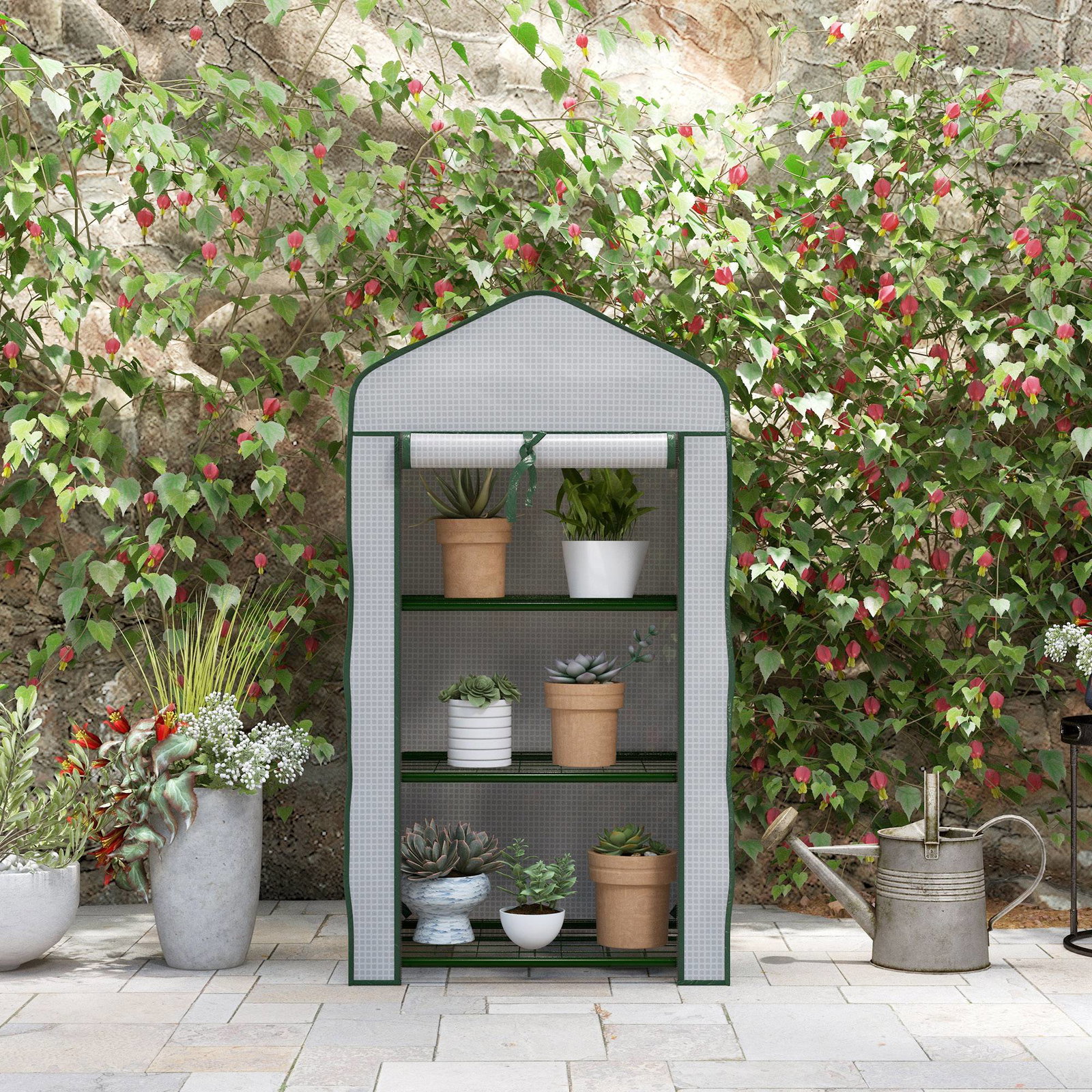 Estufa de jardim de 3 níveis estufa de terraço com 3 prateleiras para cultivo de plantas flores 59x39x127 cm branco
